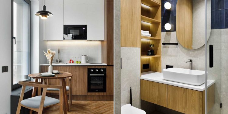 Új építésű kislakás üvegfallal zónázva