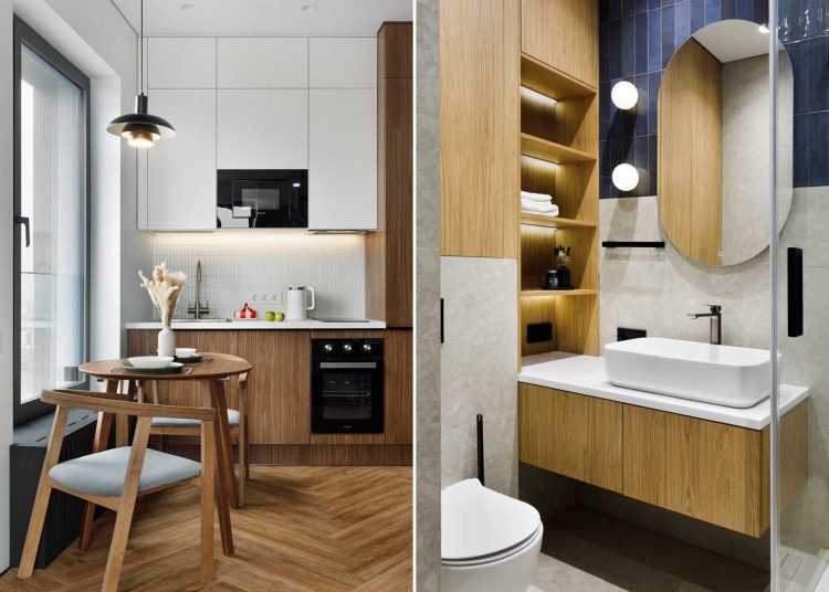 Új építésű kislakás üvegfallal zónázva