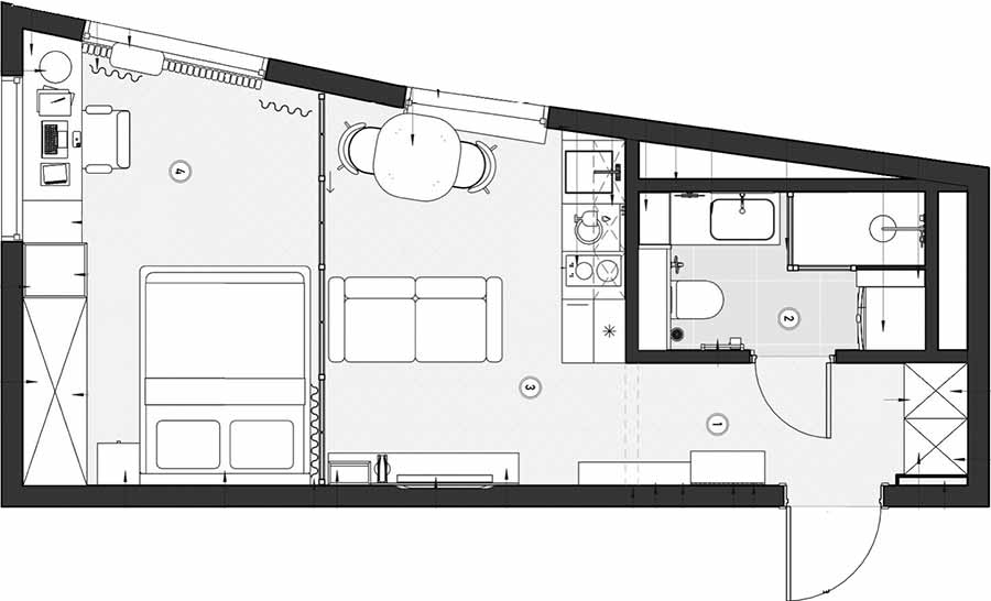 Új építésű kislakás üvegfallal zónázva Új építésű kislakás üvegfallal zónázva