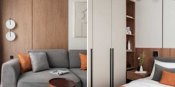 Világos bézs és meleg fa textúrák, függőleges vonalak 49 m2-en