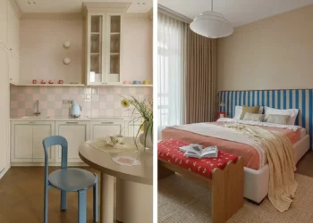 Finom pasztell színek fiatal nő szépen felújított lakásában