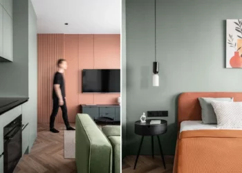 Bézs, terrakotta és pasztell zöld harmóniája, minimalista dizájn