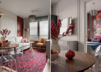 Merész borvörös klasszikus alapokon, virágos tapéta, 32 m2