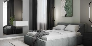 Anya és fia kétszobás otthona divatos olívazöld színnel