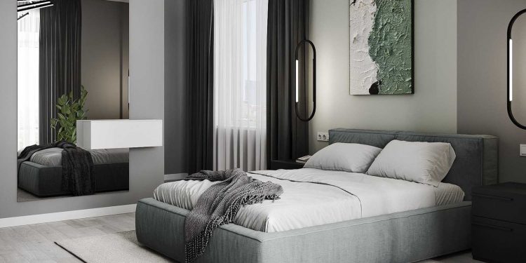 Anya és fia kétszobás otthona divatos olívazöld színnel