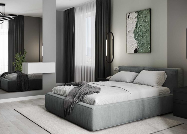 Anya és fia kétszobás otthona divatos olívazöld színnel