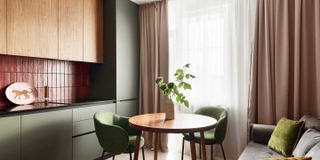 Dopamin dekor, konyha nappali funkcióval 44 m2-es lakásban