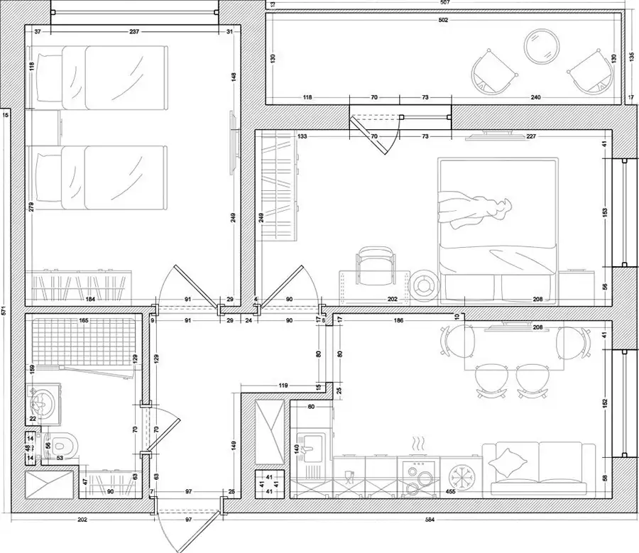 Nyugodt színpaletta, játékos formák a bútorokban és a dekorációban