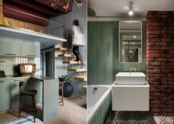 Retró rádió ihlette enteriőr, hálószoba a galérián