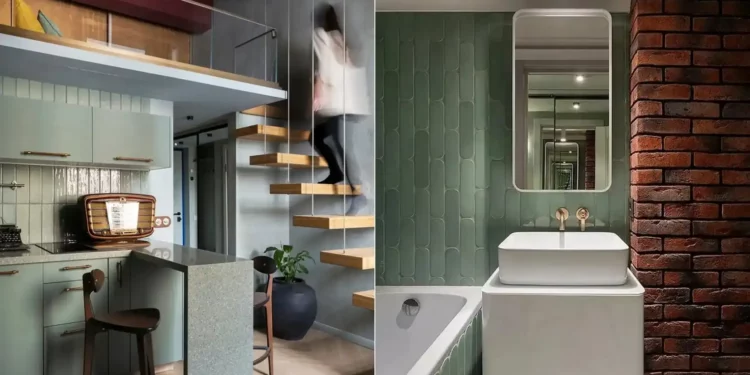 Retró rádió ihlette enteriőr, hálószoba a galérián