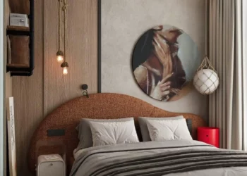 Átgondolt, karakteres anyaghasználat, sok tárolás, egységes enteriőr