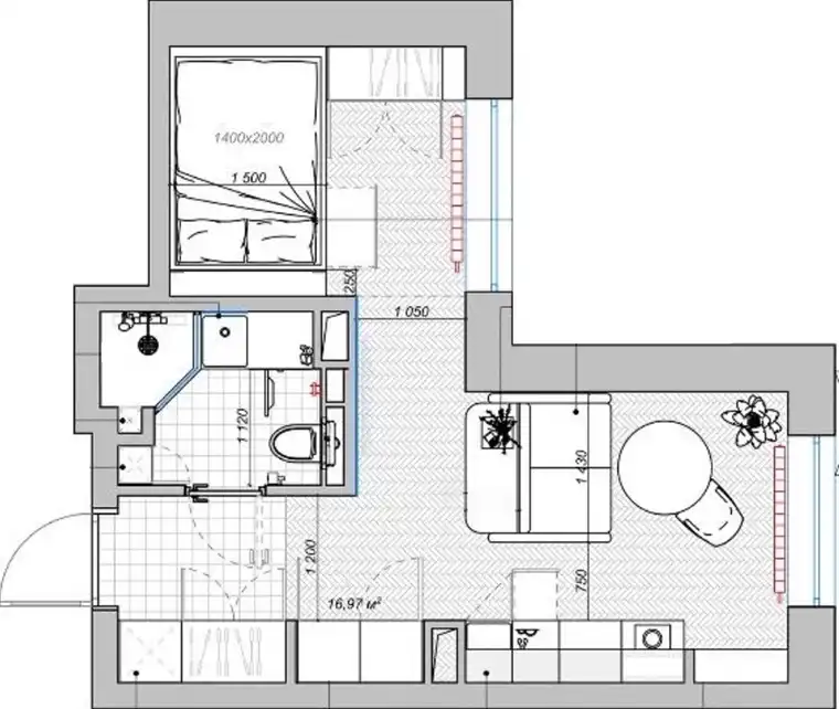 Világos, meleg, otthonos hangulat, átgondolt térszervezés 27 m2-en