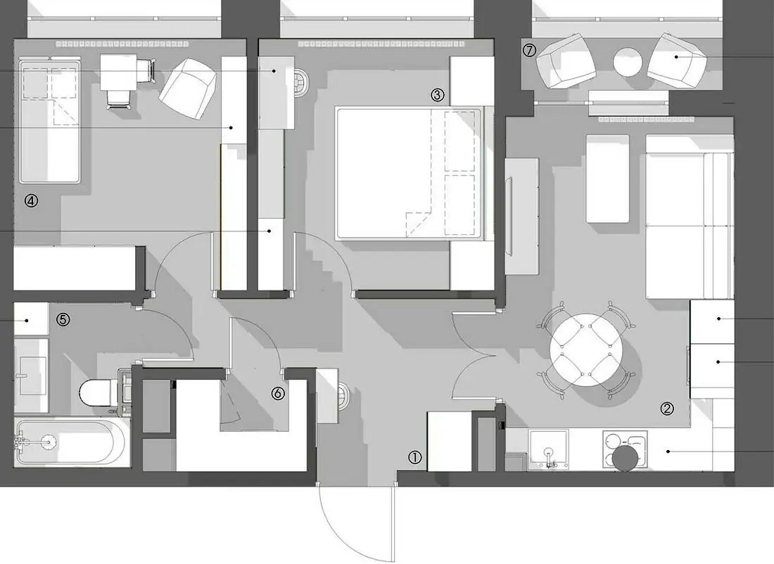 Modern és klasszikus elemek harmóniája háromfős család 53 m2-es lakásában