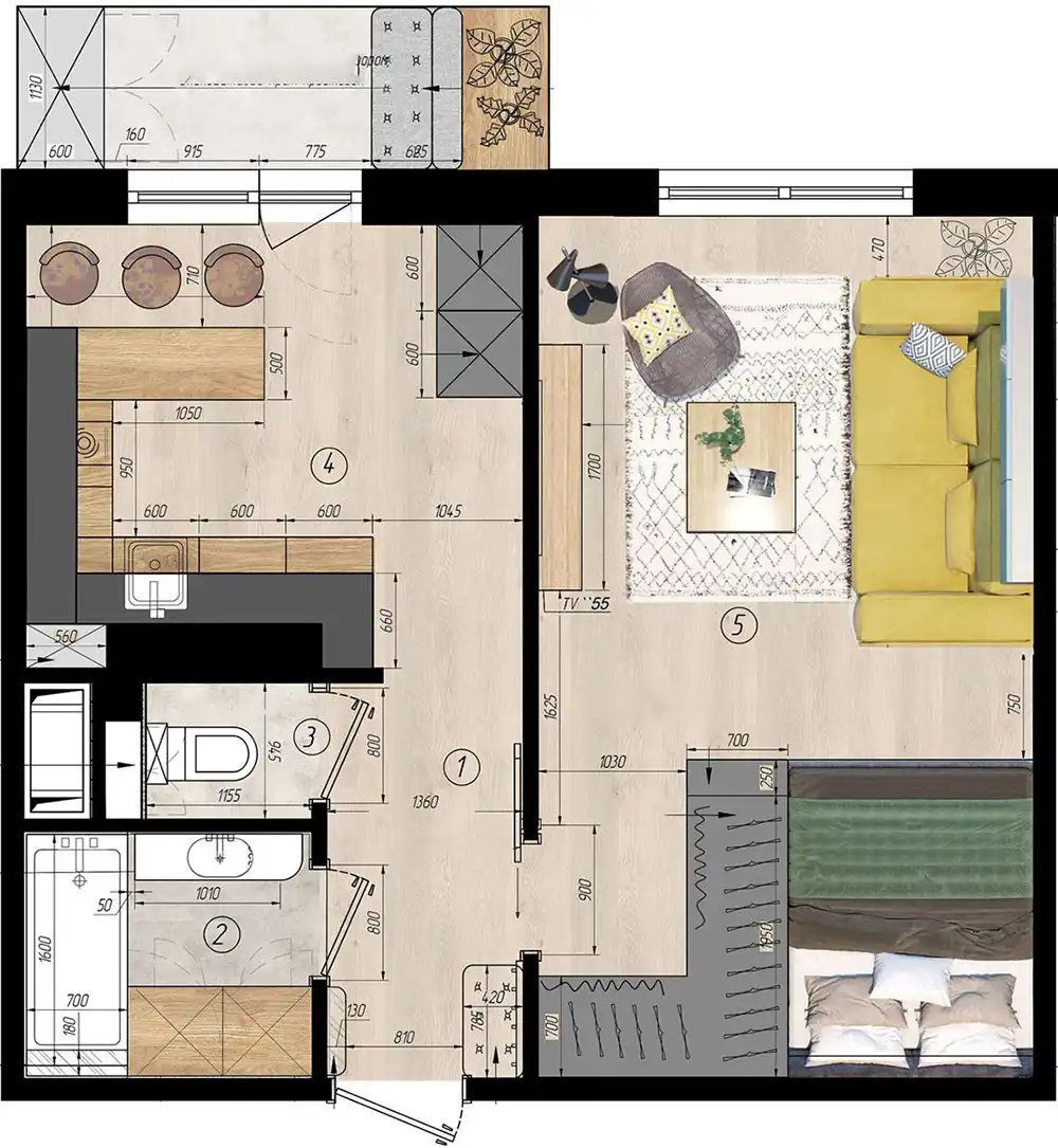 Skandináv stílus, szürke alap és minimalizmus 39 m2-en