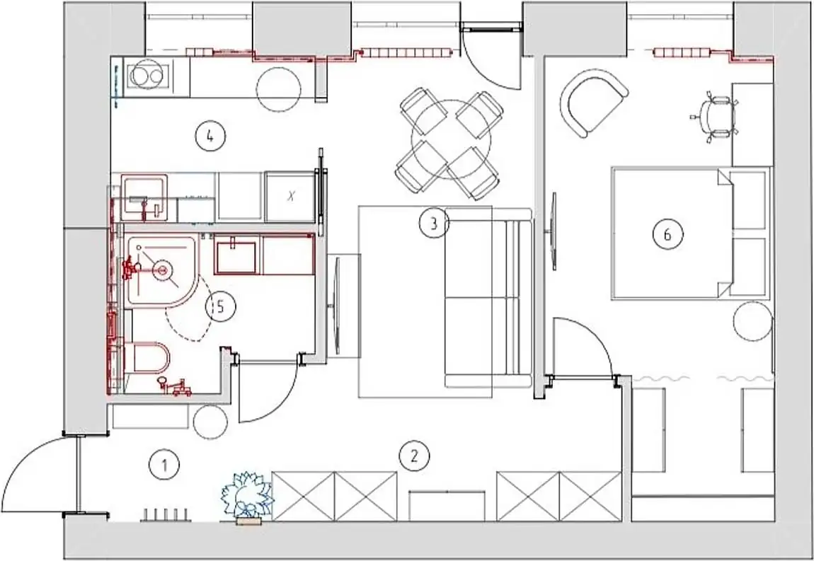 Karakteres színek, terrazzo és újragondolt kétszobás elosztás 43 m2-en
