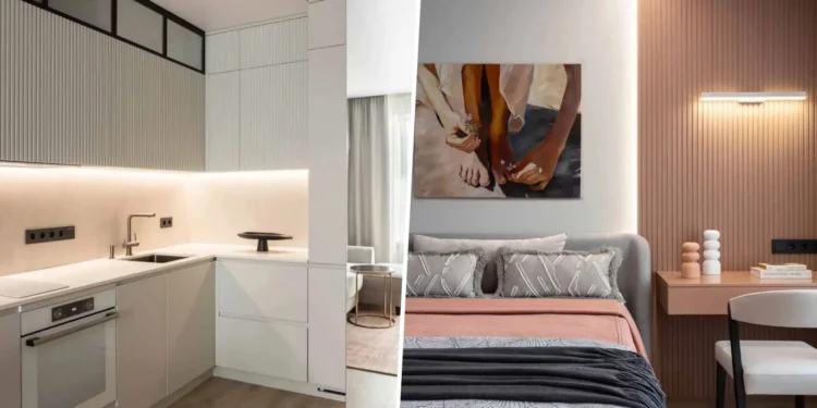 Modern megoldások, nőies színek, lágy minimalizmus 40 négyzetméteren