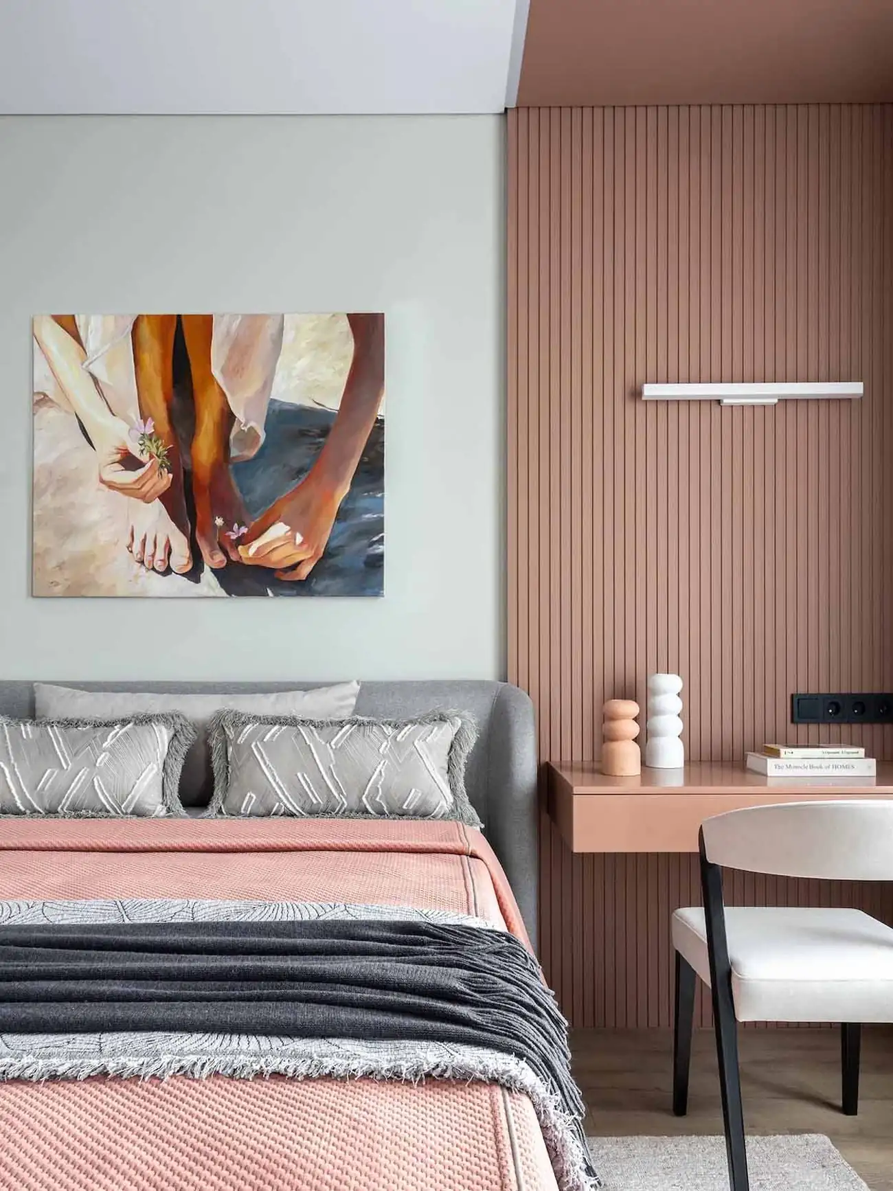 Modern megoldások, nőies színek, lágy minimalizmus 40 négyzetméteren