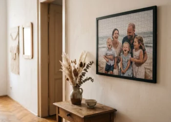 fényképes puzzle a falon mint dekoráció