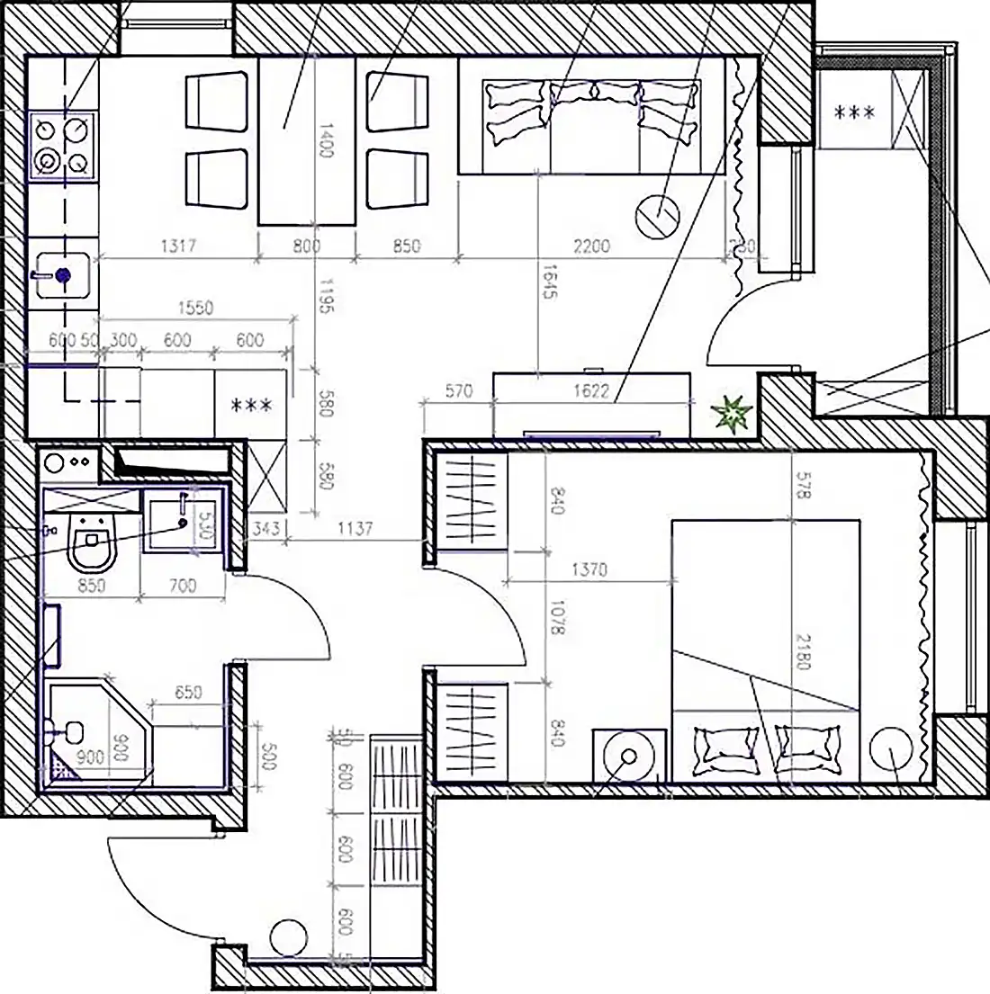 44 m2-es, kétszobás otthon modern klasszikus stílusban, provence-i részletekkel