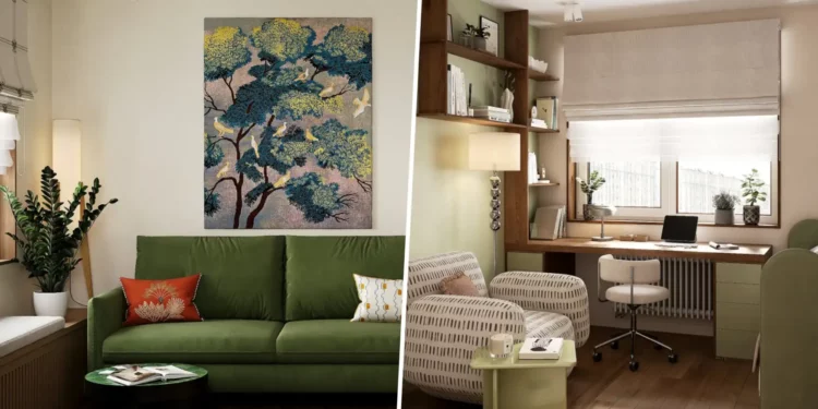 Zöld és bordó színek, átgondolt tárolás és többfunkciós bútorok 56 négyzetméteres lakásban