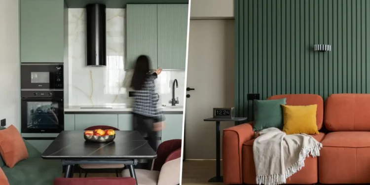 Zöld, terrakotta és okker árnyalatok egy 63 m2-es lakásban