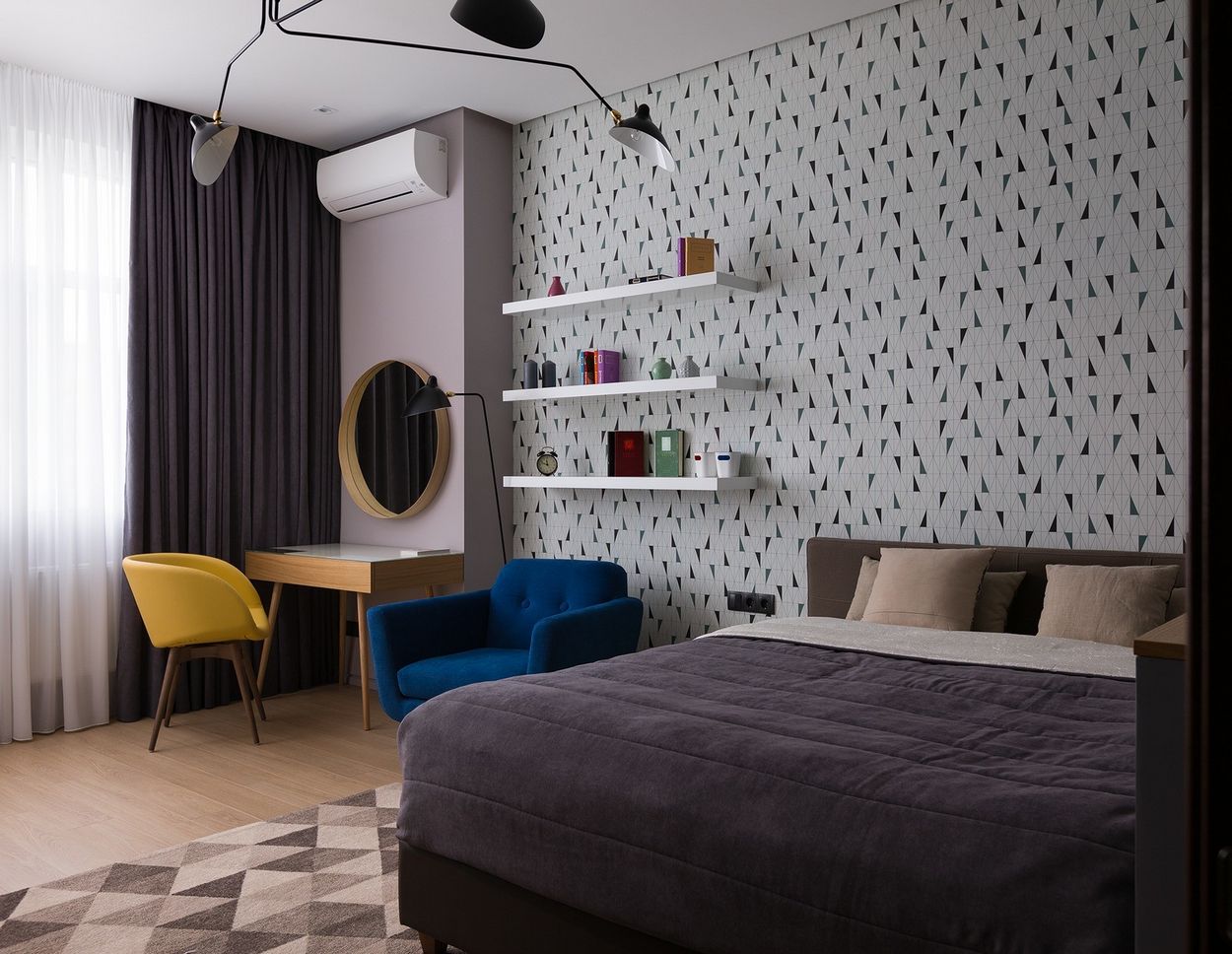 Holisztikus színválasztás és lakberendezés egy 103m2-es háromszobás lakásban - meleg barna, élénk zöld, szürke, sárga, kék árnyalatok Holisztikus színválasztás és lakberendezés egy 103m2-es háromszobás lakásban - meleg barna, élénk zöld, szürke, sárga, kék árnyalatok