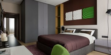 Holisztikus színválasztás és lakberendezés egy 103m2-es háromszobás lakásban - meleg barna, élénk zöld, szürke, sárga, kék árnyalatok