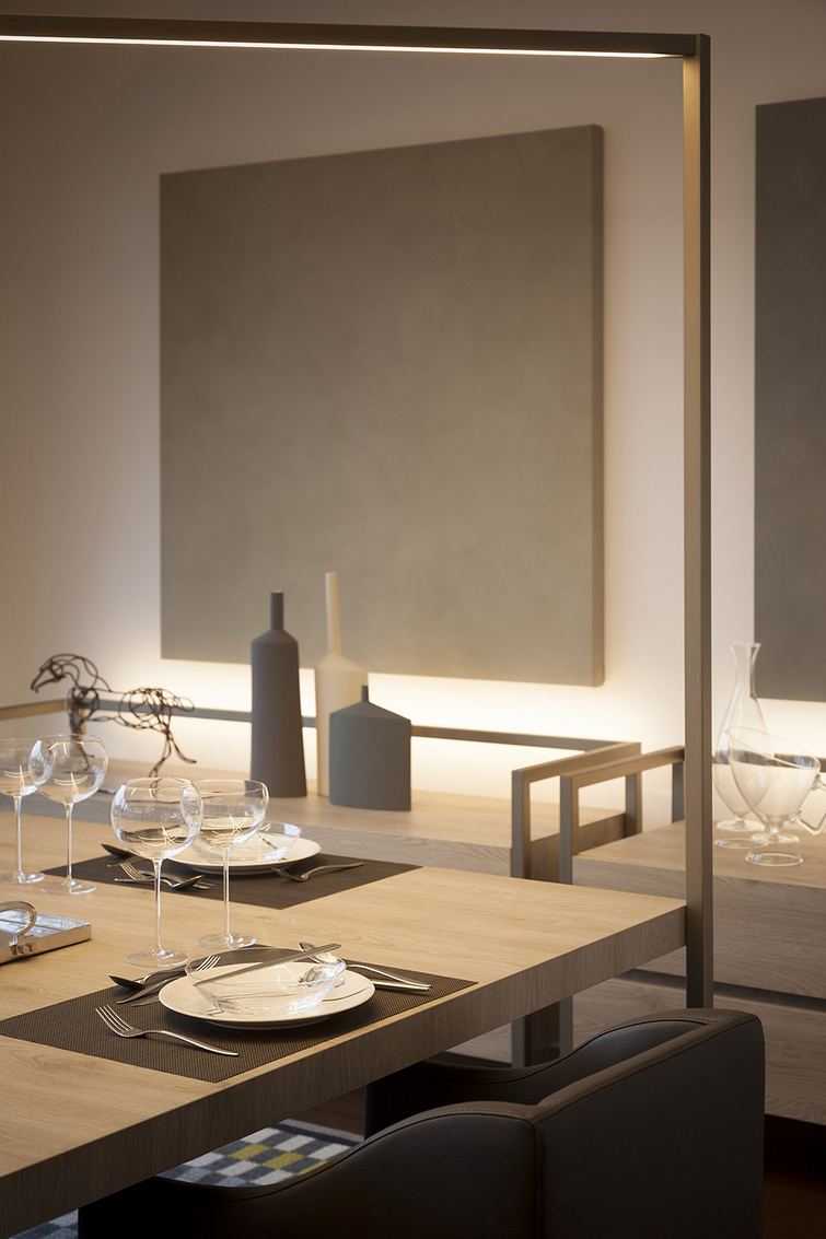 NATEVO bútorokba szerelt LED világítás - különleges, szép barna árnyalatokkal dekorált lakás NATEVO bútorokba szerelt LED világítás - különleges, szép barna árnyalatokkal dekorált lakás