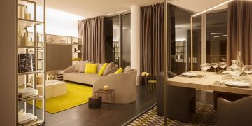 Bútorokba szerelt világítás - különleges, szép barna árnyalatokkal dekorált lakás