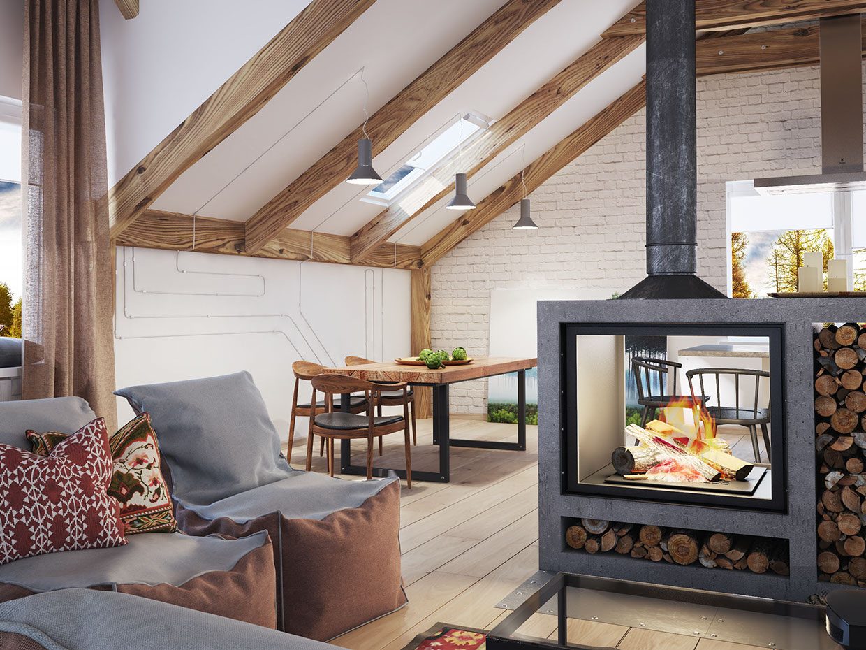 Tetőtéri stúdiólakás teljes nyitottsággal - falak nélkül, természetes anyagokkal Tetőtéri stúdiólakás teljes nyitottsággal - falak nélkül, természetes anyagokkal