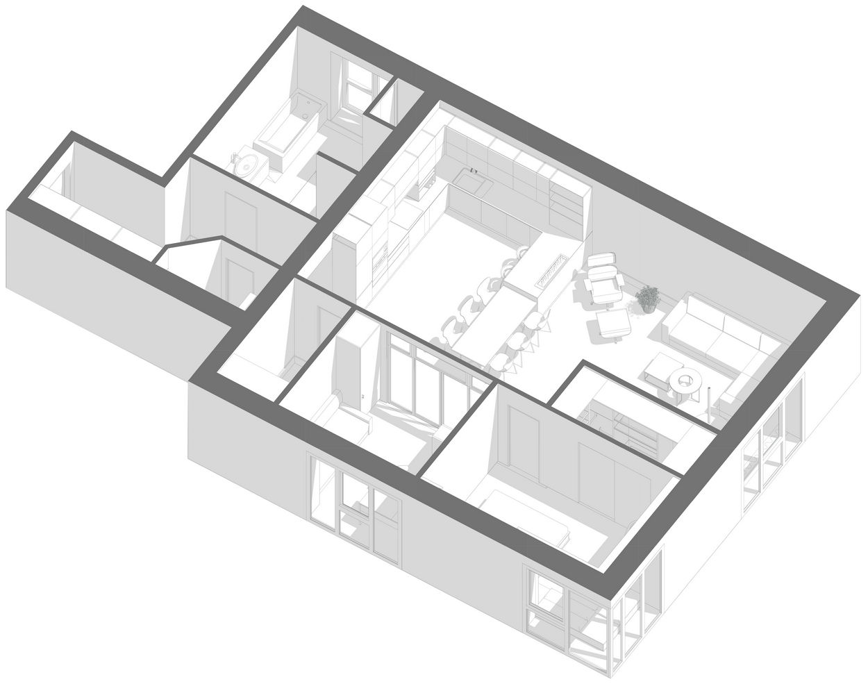 Alaprajz - Letisztult, modern lakberendezés - kényelmet és nyugalmat sugárzó terek egy pár lakásában - fehér, fa, mikrocement, kék és zöld