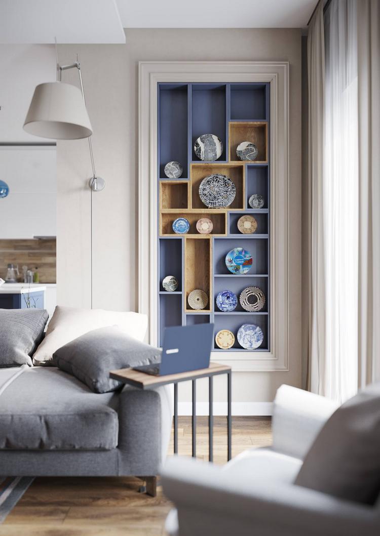 Pasztell kék, földszínek, szürke és fa - kényelmes, modern lakberendezés egy négyszobás lakásban Pasztell kék, földszínek, szürke és fa - kényelmes, modern lakberendezés egy négyszobás lakásban