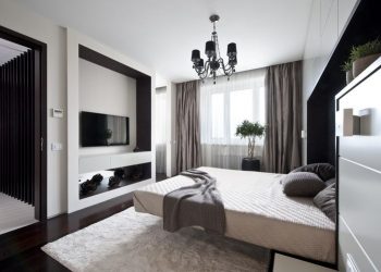 Barna, fehér, fekete színek egy elegáns nagy, modern lakásban