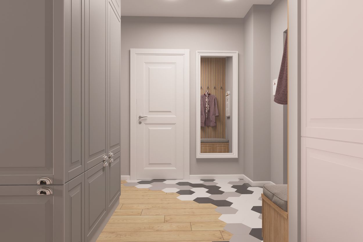 Rózsaszín, szürke és fa felületek harmóniája egy fiatal lánynak tervezett 51m2-es lakásban Rózsaszín, szürke és fa felületek harmóniája egy fiatal lánynak tervezett 51m2-es lakásban