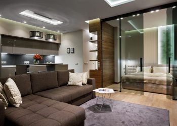 Új építésű 51m2-es lakás berendezése - modern, univerzális, elegáns stílus, üvegfal, minőségi anyagok