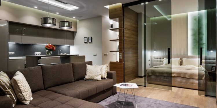 Új építésű 51m2-es lakás berendezése - modern, univerzális, elegáns stílus, üvegfal, minőségi anyagok