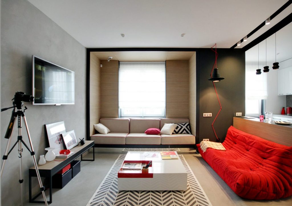 Új lakás, fiatalos, modern lakberendezés 56m2-en - piros, fekete, fehér és fa