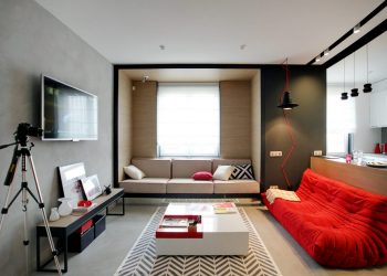 Új lakás, fiatalos, modern lakberendezés 56m2-en - piros, fekete, fehér és fa