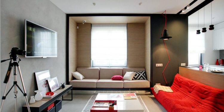 Új lakás, fiatalos, modern lakberendezés 56m2-en - piros, fekete, fehér és fa
