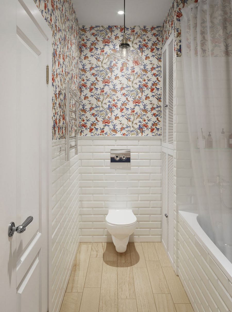 Virágmintás tapéták és semleges falszínek összhangja anya és lánya 60m2-es kétszobás lakásában - berendezés IKEA bútorokkal