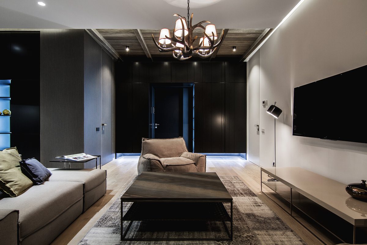 60m2-es modern lakás sötét, meleg tónusokkal, elegáns berendezéssel, nagy, nyitott nappali térrel 60m2-es modern lakás sötét, meleg tónusokkal, elegáns berendezéssel, nagy, nyitott nappali térrel