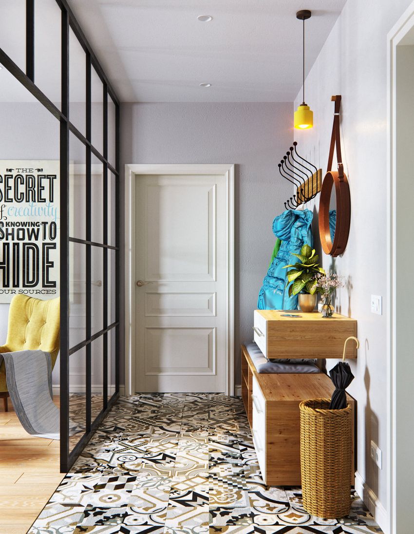 Könnyed, meleg és funkcionális lakberendezés 61m2-en - egyszerű és praktikus megoldások, zöld kanapé, üvegfal