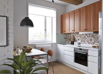 62m2-es lakás tetőtéri hálószobával - friss, világos berendezés, dekorbeton, fa, tégla