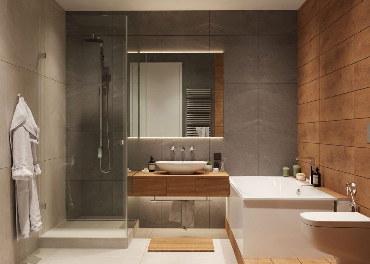 Modern, természetes lakberendezés fiatalok új kétszobás, 72m2-es lakásában - nagy gardrób-, kényelmes fürdőszoba