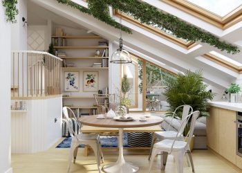 Tetőtéri lakás terasszal, nem szabványos terek ügyes, világos, természetes hangulatú berendezése 91m2-en