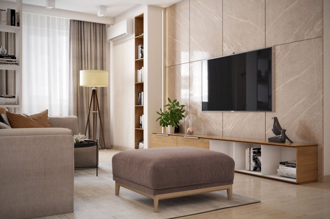 Előnytelen elosztás javítása, új, modern minimál berendezés egy család 92m2-es négyszobás lakásában - természetes anyagok és színek