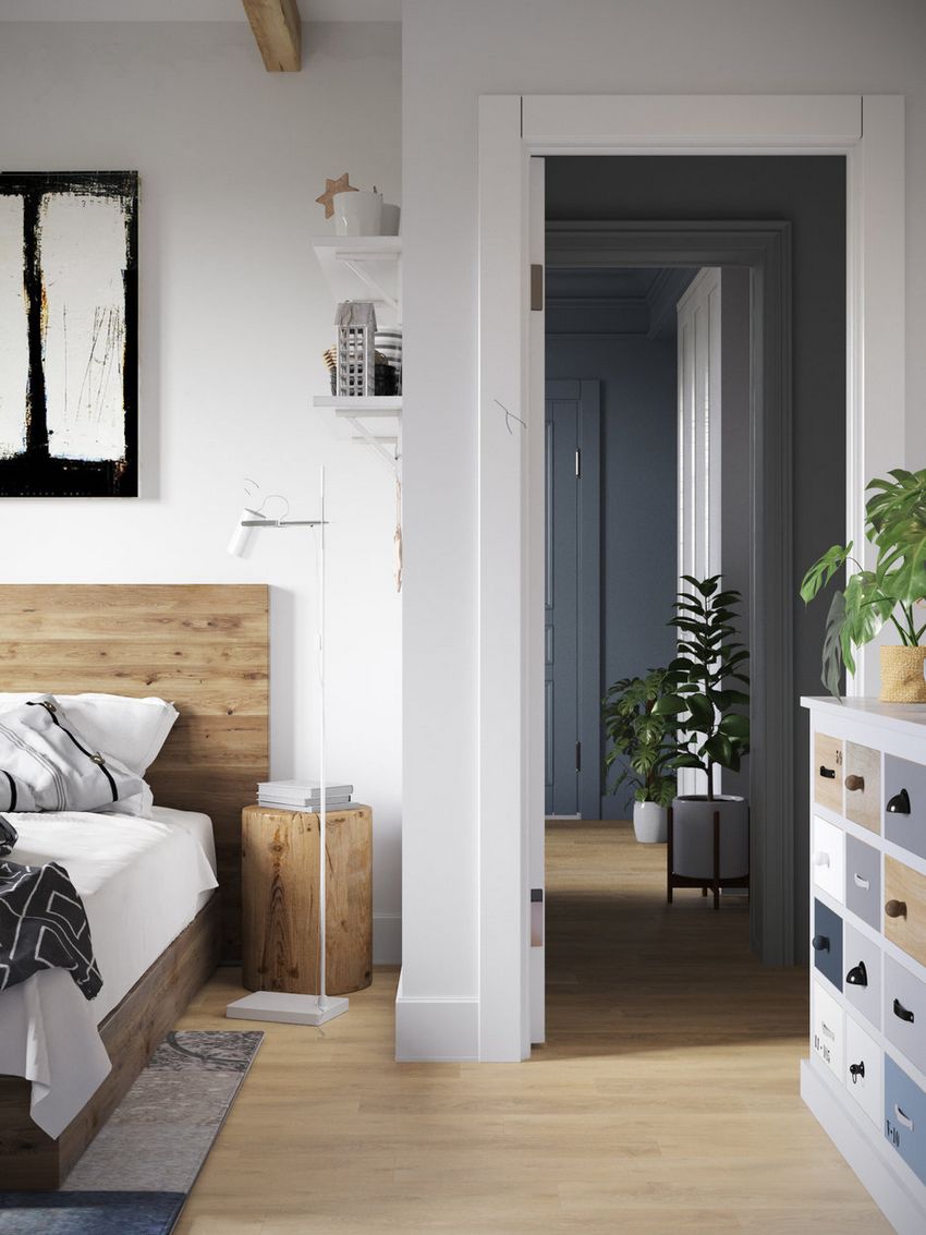 Szép kék, szürke, fehér színek harmóniája egy természetes és elegáns 97m2-es kétszintes lakásban