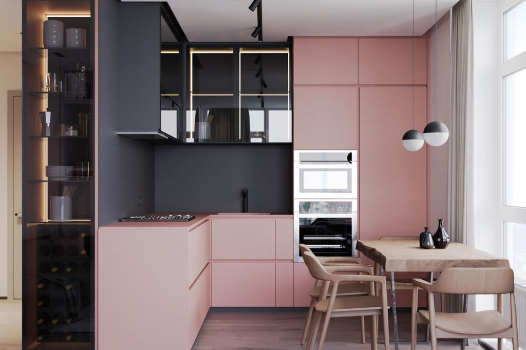 Látványos példa egy lakásban szürke és kellemes rózsaszín párosítására - stílusos és egyedi kombinációk minden helyiségben
