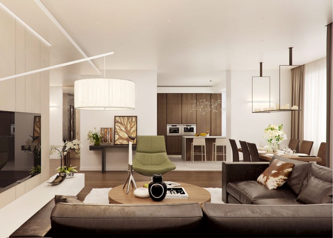 Természetes, meleg hangulat, bézs, barna árnyalatok egy elegáns, modern lakásban