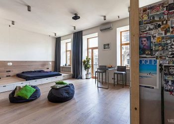 Kétszobás lakásból nyitott elrendezés egyedülálló lakónak vagy fiataloknak